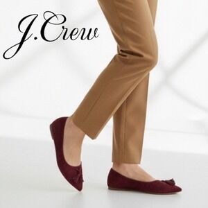 J Crew Lottie Burgundy Suede Tassel Pointed Toe Flats Women's Shoes Size 7.5